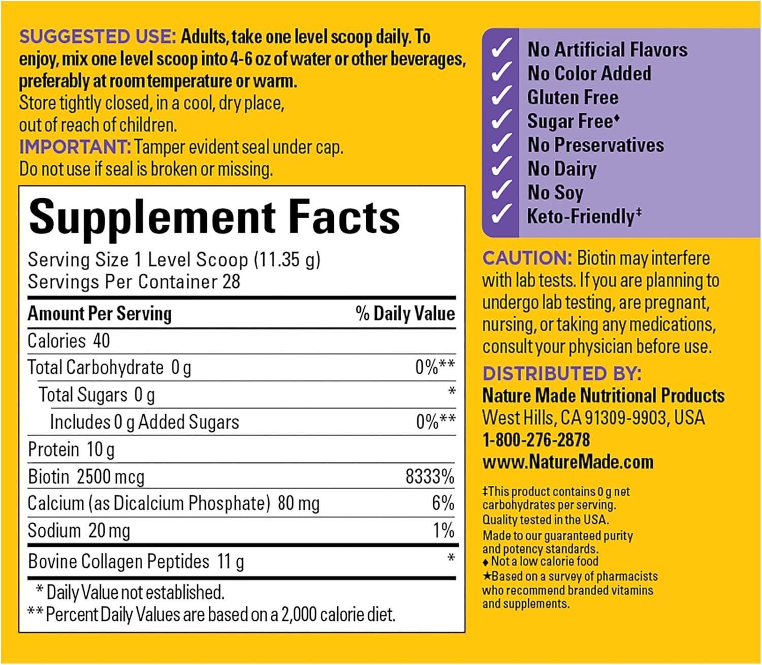 imageNature Made Collagen Peptides Powder Type 1 and 3 Joint Support Collagen Powder Unflavored Sugar Free Keto Friendly with Biotin for Hair Skin amp Nails Support 112 oz 28 Day Supply