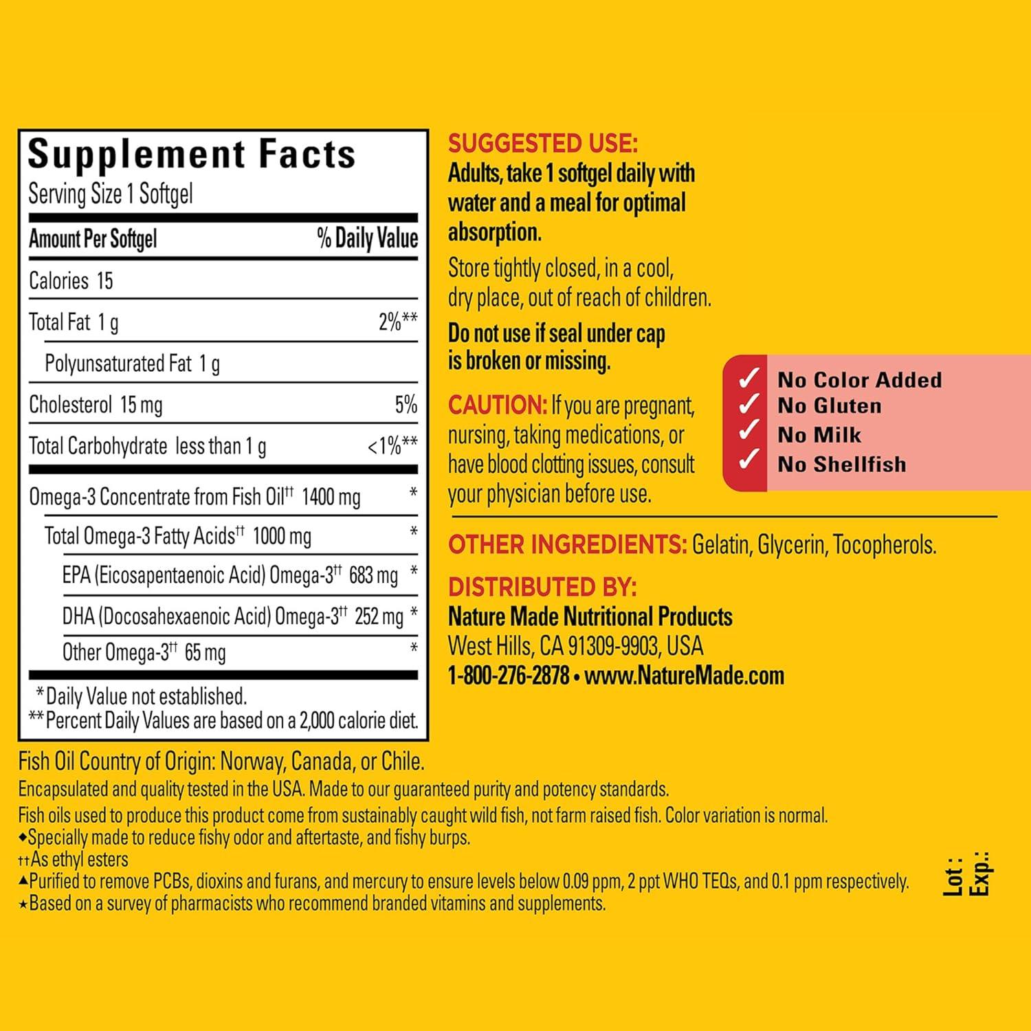 imageNature Made Extra Strength Omega 3 Fish Oil Supplements 1400mg Fish Oil Omega 3 Supplements as Ethyl Esters for Healthy Heart Brain Eyes Mood Support 45 Softgels 45 Day Supply45 Count Pack of 1