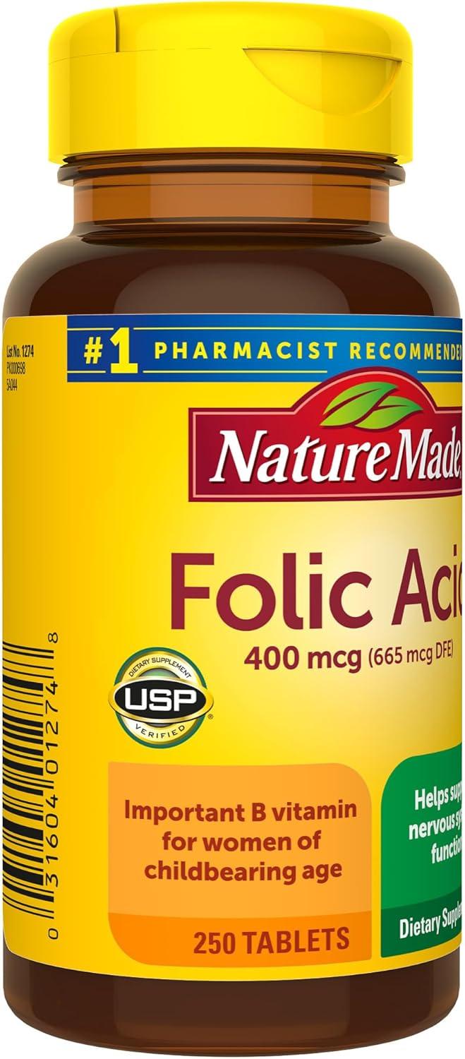 imageNature Made Folic Acid 400 mcg 665 mcg DFE Dietary Supplement for Nervous System Function Folic Acid Supplements for Women and Men 250 Tablets 250 Day Supply250 Count Pack of 1
