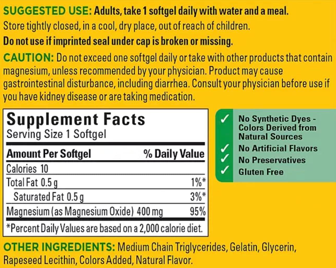 imageNature Made Magnesium Oxide 400 mg Softgels Extra Strength Magnesium Supplements for Men and Women Support for Muscle Nerve Bone and Heart 110 Day Supply150 Count Pack of 2