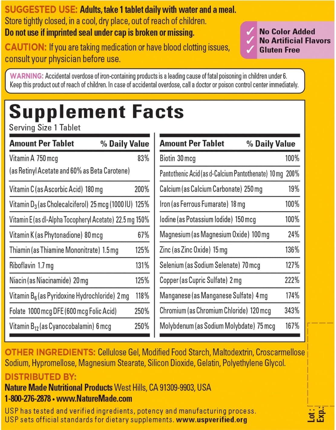 imageNature Made Multivitamin For Her Daily Nutritional Support Multivitamin for Women Nature Made Womens Vitamins amp Minerals 90 Tablets 90 Day Supply300 Count Pack of 1