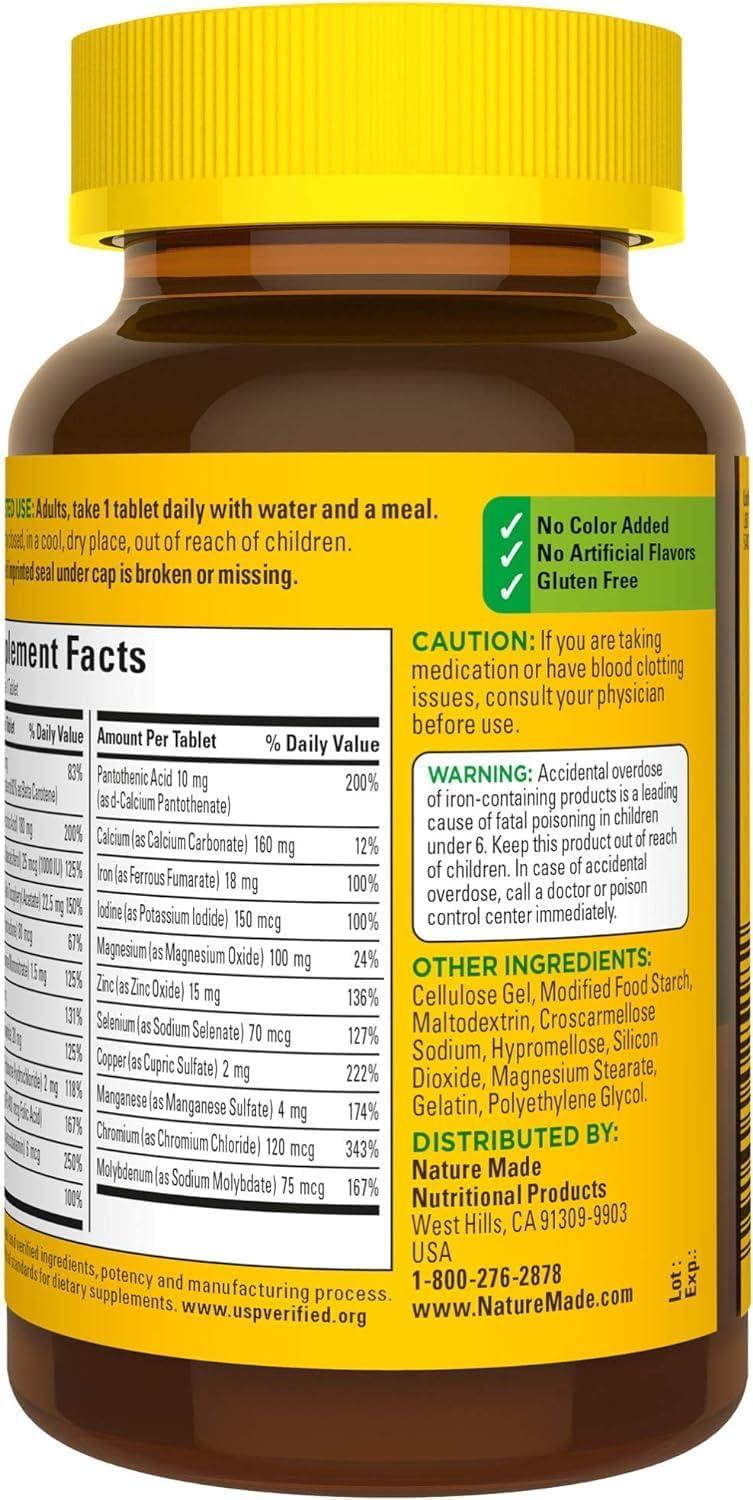 imageNature Made Multivitamin Tablets with Vitamin D3 and Iron 130 Count for Daily Nutritional SupportUnflavored