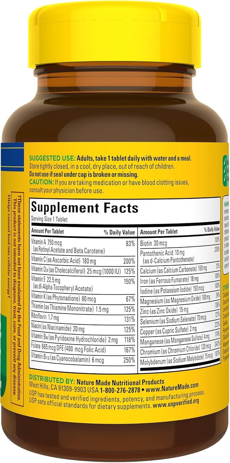 imageNature Made Multivitamin Tablets with Vitamin D3 and Iron 130 Count for Daily Nutritional SupportUnflavored