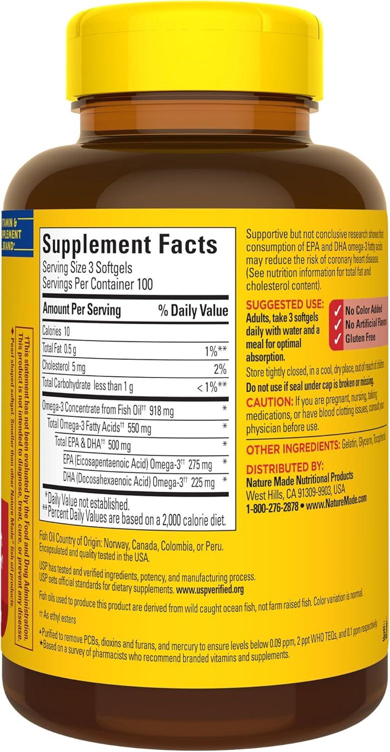 imageNature Made Omega 3 Fish Oil Supplements 550mg Per Serving Fish Oil Omega 3 Supplements as Ethyl Esters for Healthy Heart Support 300 Softgels 100 Day Supply