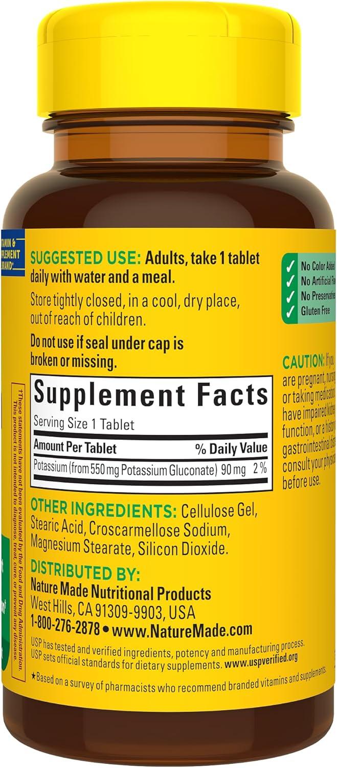 imageNature Made Potassium Gluconate 550 mg Potassium Supplements Dietary Supplement for Heart Health Support 100 Tablets 100 Day Supply100 Count Pack of 1