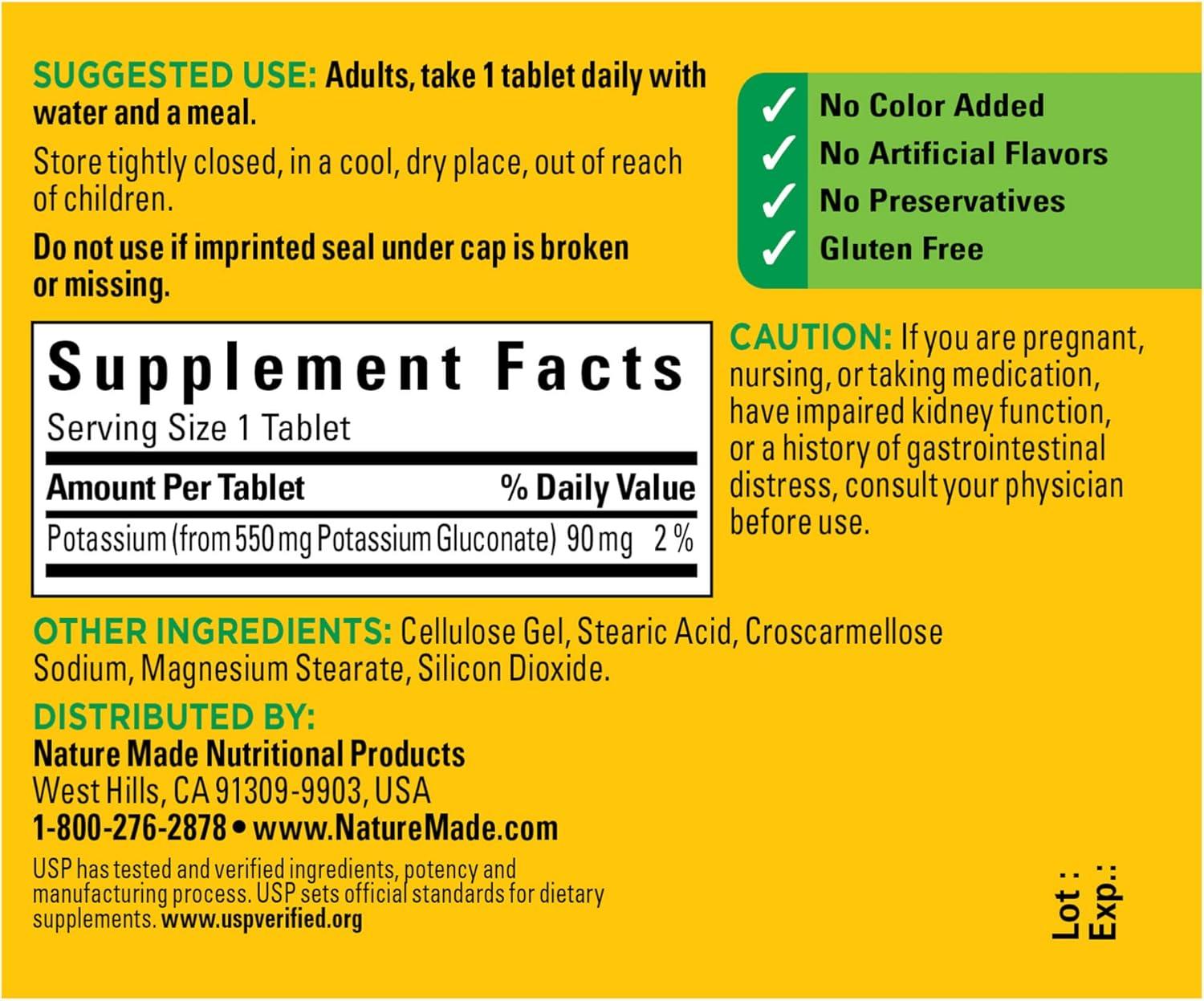 imageNature Made Potassium Gluconate 550 mg Potassium Supplements Dietary Supplement for Heart Health Support 100 Tablets 100 Day Supply100 Count Pack of 1