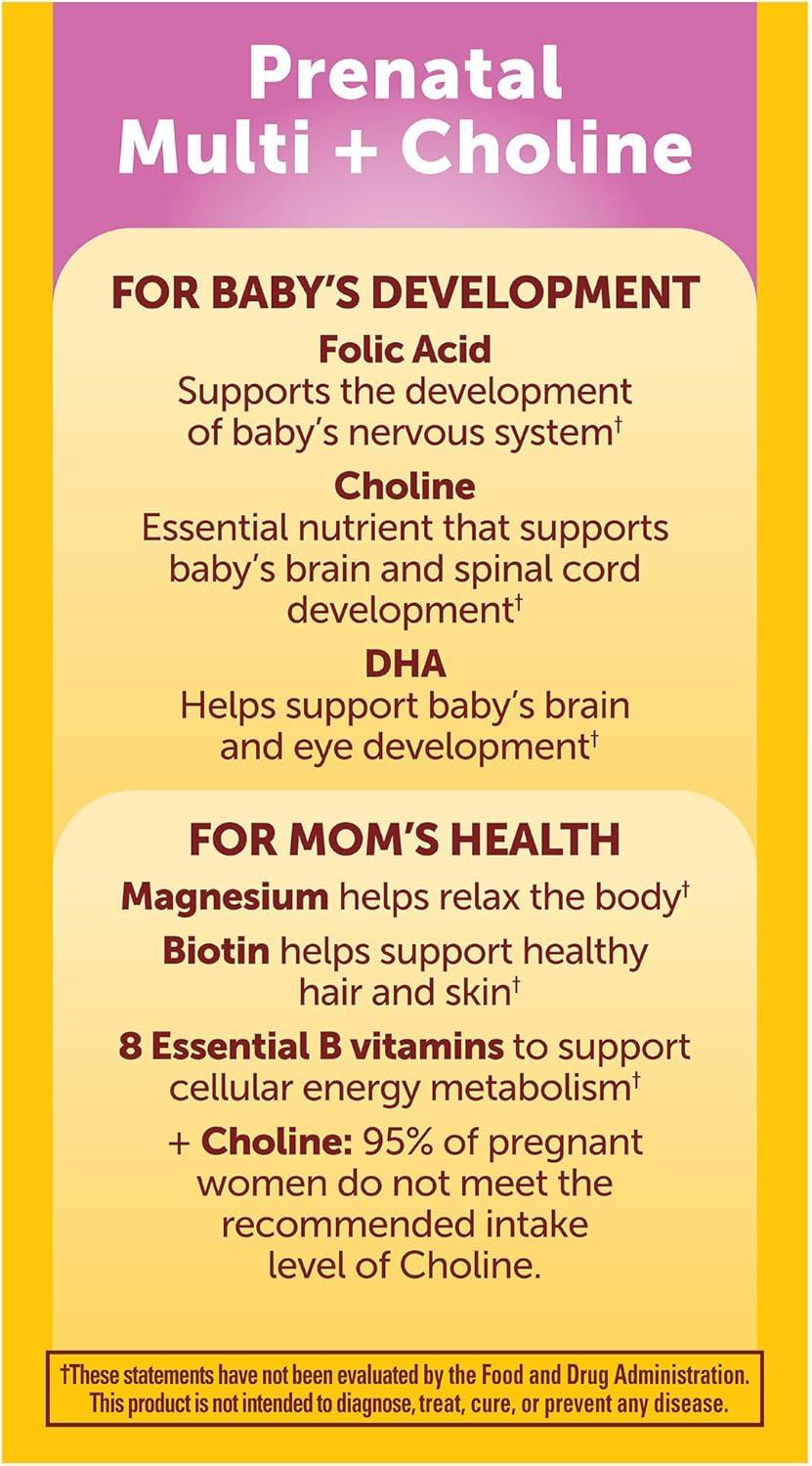 imageNature Made Prenatal Vitamin Softgels Choline Capsules Folic Acid DHA Choline 60 Prenatal Vitamins for Women 60 Choline Supplements Capsules 60 Day Supply