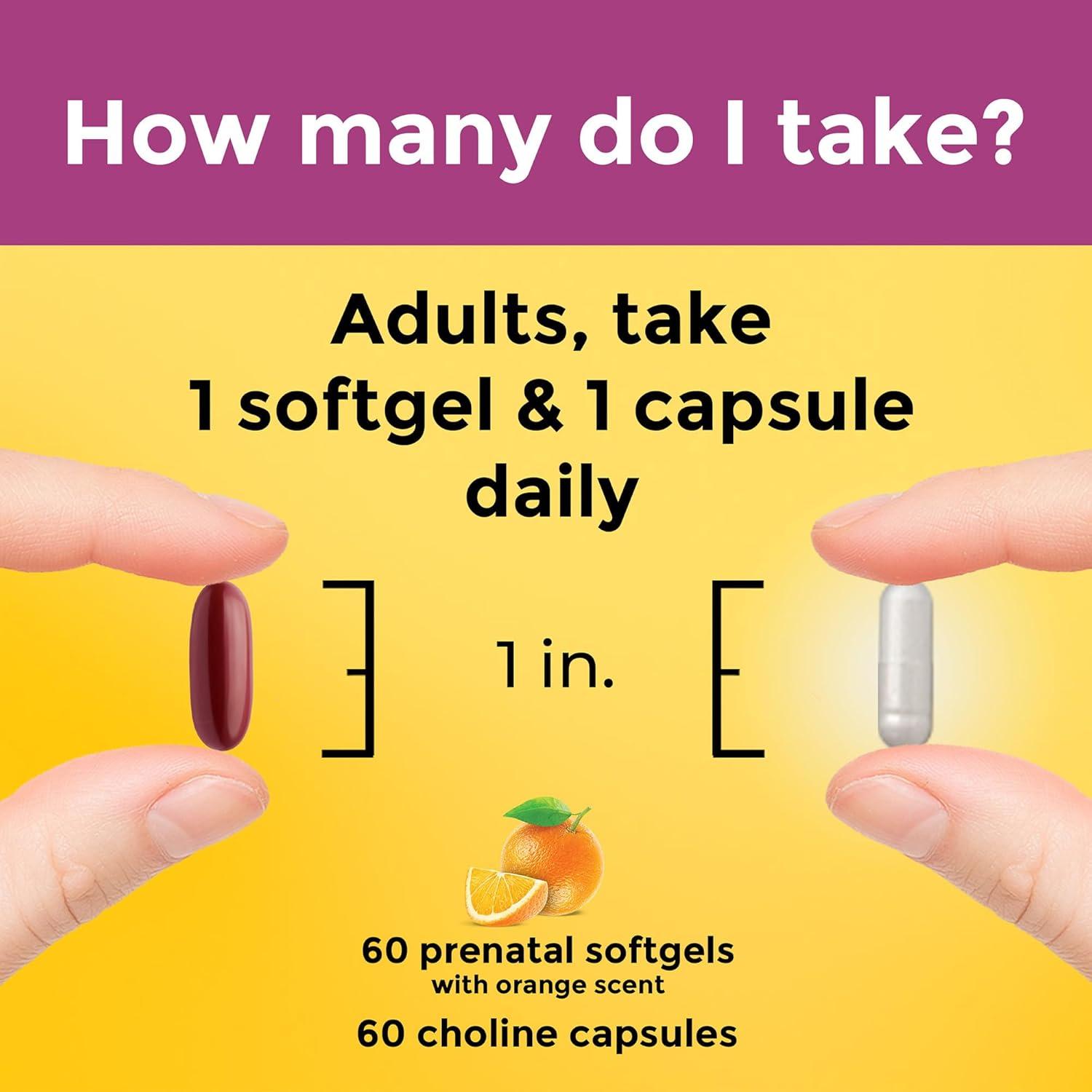 imageNature Made Prenatal Vitamin Softgels Choline Capsules Folic Acid DHA Choline 60 Prenatal Vitamins for Women 60 Choline Supplements Capsules 60 Day Supply