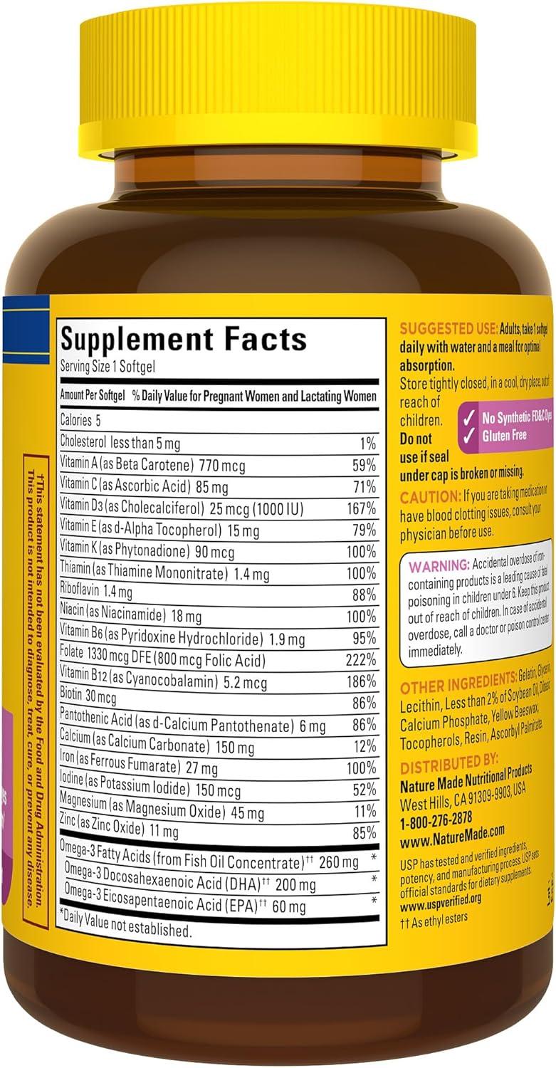 imageNature Made Prenatal with Folic Acid DHA Prenatal Vitamin and Mineral Supplement for Daily Nutritional Support 110 Softgels 110 Day Supply