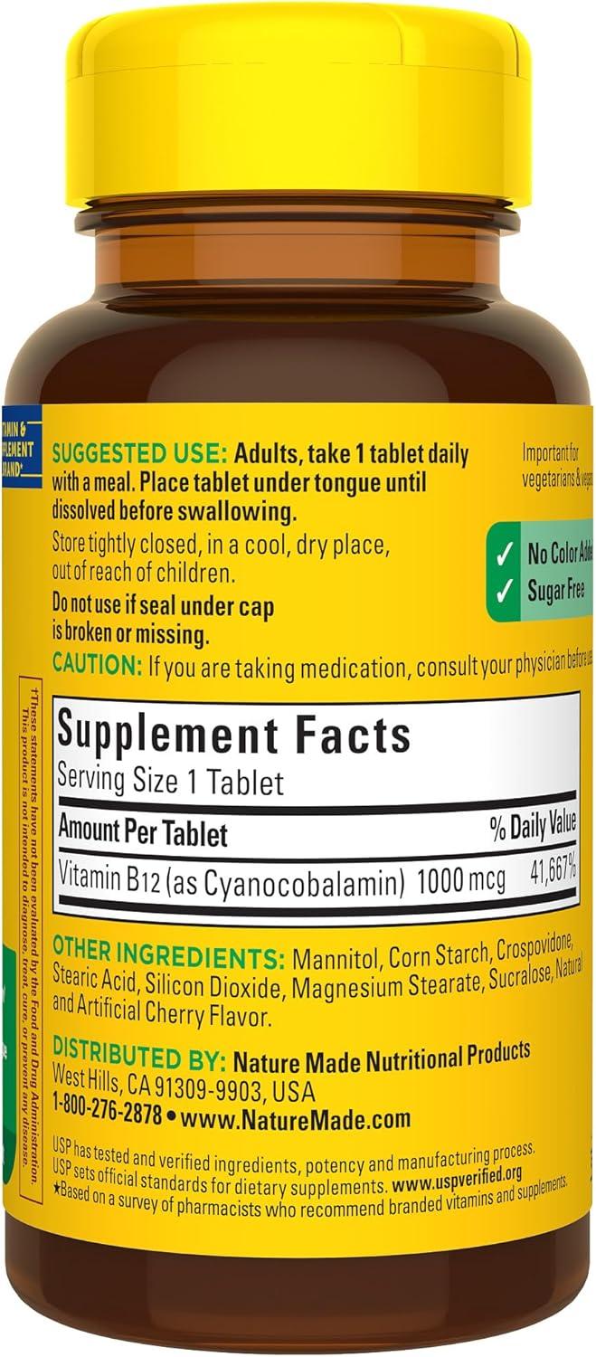 imageNature Made Vitamin B12 1000 mcg Easy to Take Vitamin B12 Sublingual Tablets for Energy Metabolism Support 150 Sugar Free Fast Dissolve Tablets 150 Day SupplyCherry