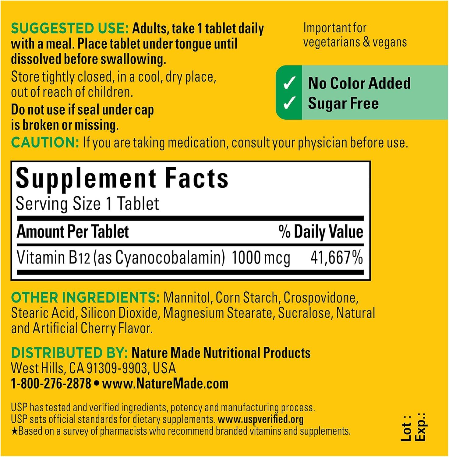 imageNature Made Vitamin B12 1000 mcg Easy to Take Vitamin B12 Sublingual Tablets for Energy Metabolism Support 150 Sugar Free Fast Dissolve Tablets 150 Day SupplyCherry