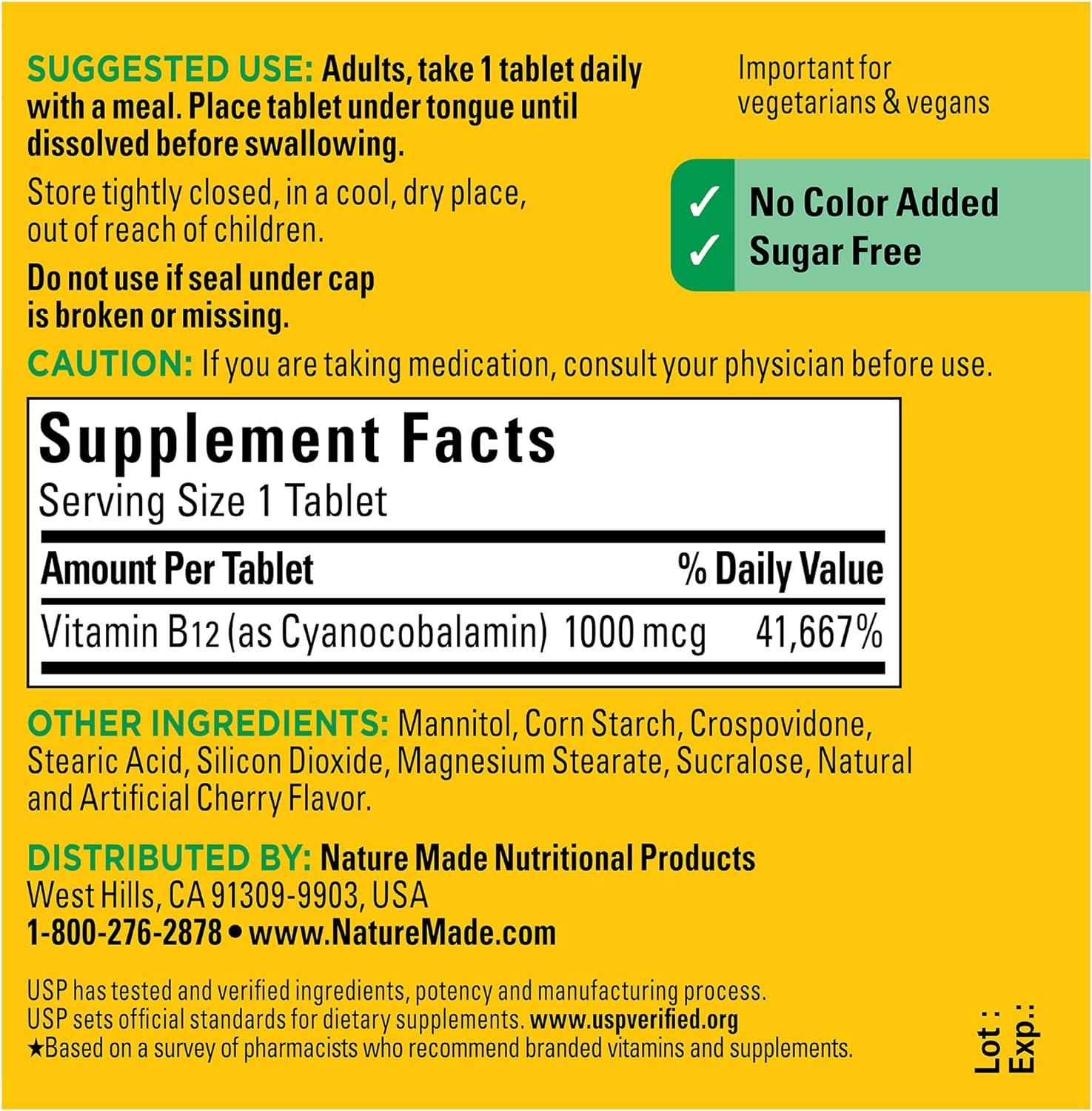 imageNature Made Vitamin B12 1000 mcg Easy to Take Vitamin B12 Sublingual Tablets for Energy Metabolism Support 150 Sugar Free Fast Dissolve Tablets 150 Day SupplyCherry