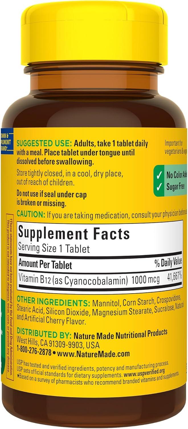 imageNature Made Vitamin B12 1000 mcg Easy to Take Vitamin B12 Sublingual Tablets for Energy Metabolism Support 150 Sugar Free Fast Dissolve Tablets 150 Day SupplyCherry