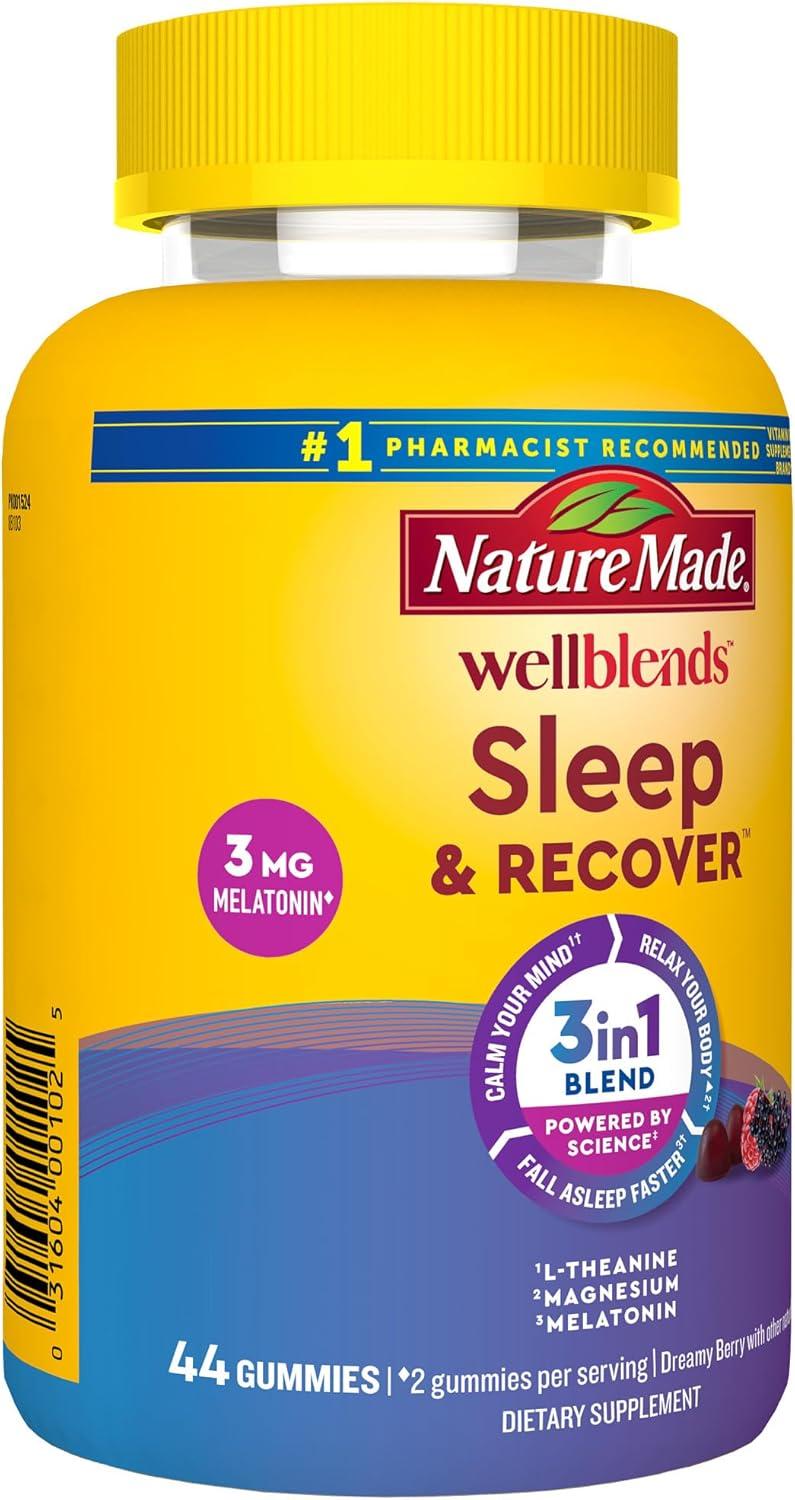 imageNature Made Wellblends Sleep and Recover Sleep Aid with Melatonin 3mg to Support Restful Sleep plus L theanine 200mg and Magnesium Citrate 44 Gummies