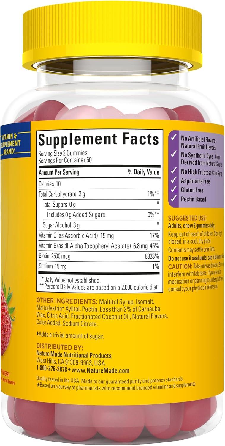 imageNature Made Zero Sugar Hair Skin Nails Gummies Biotin 2500 mcg per Serving 120 Sugar Free Gummies 60 Day Supply120 Count Pack of 1