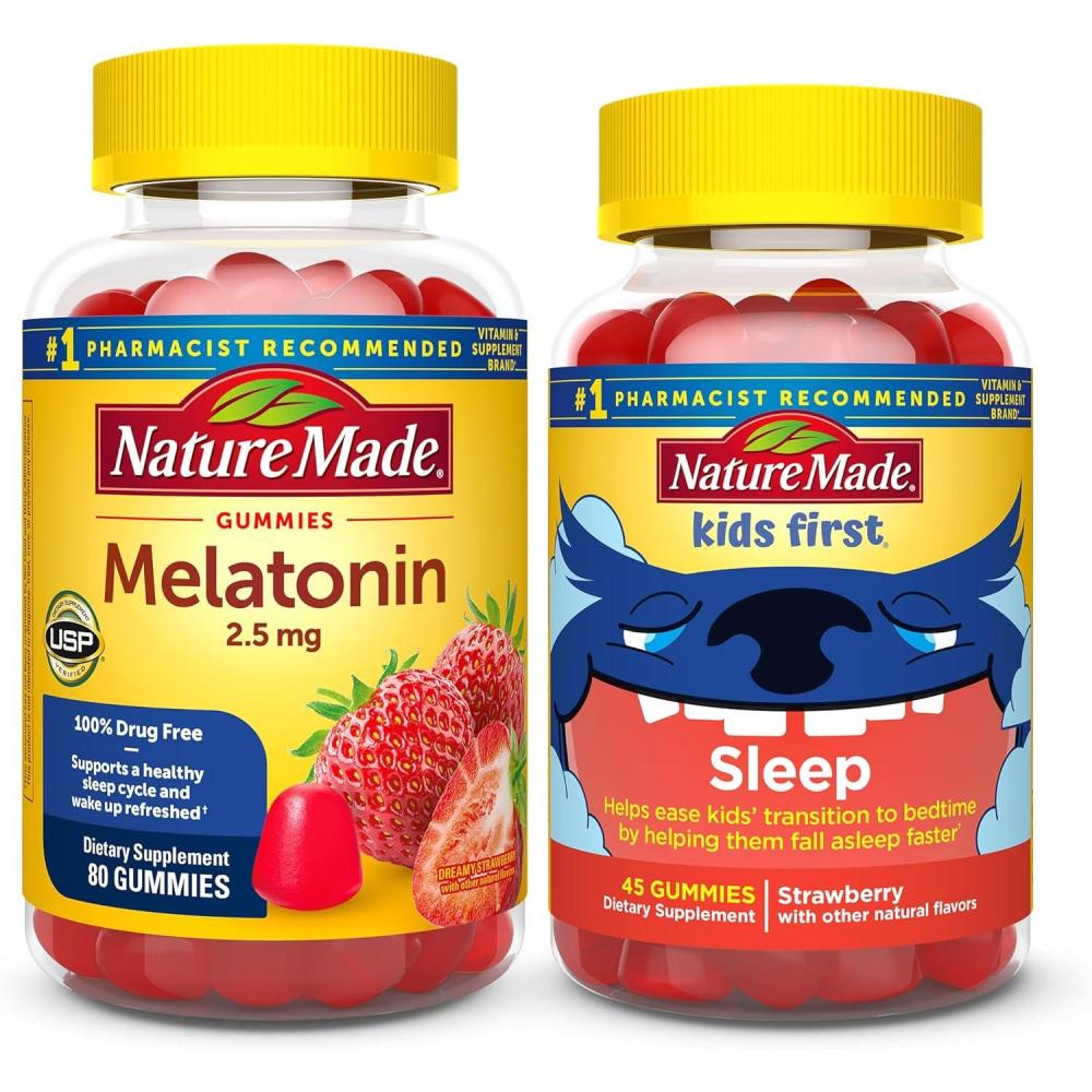 imageNature Made Adult amp Kids Melatonin Gummies Combo Pack for Restful Sleep Family Pack Sleep Aids for Adults amp Kids Two Sleep Gummies Bottles