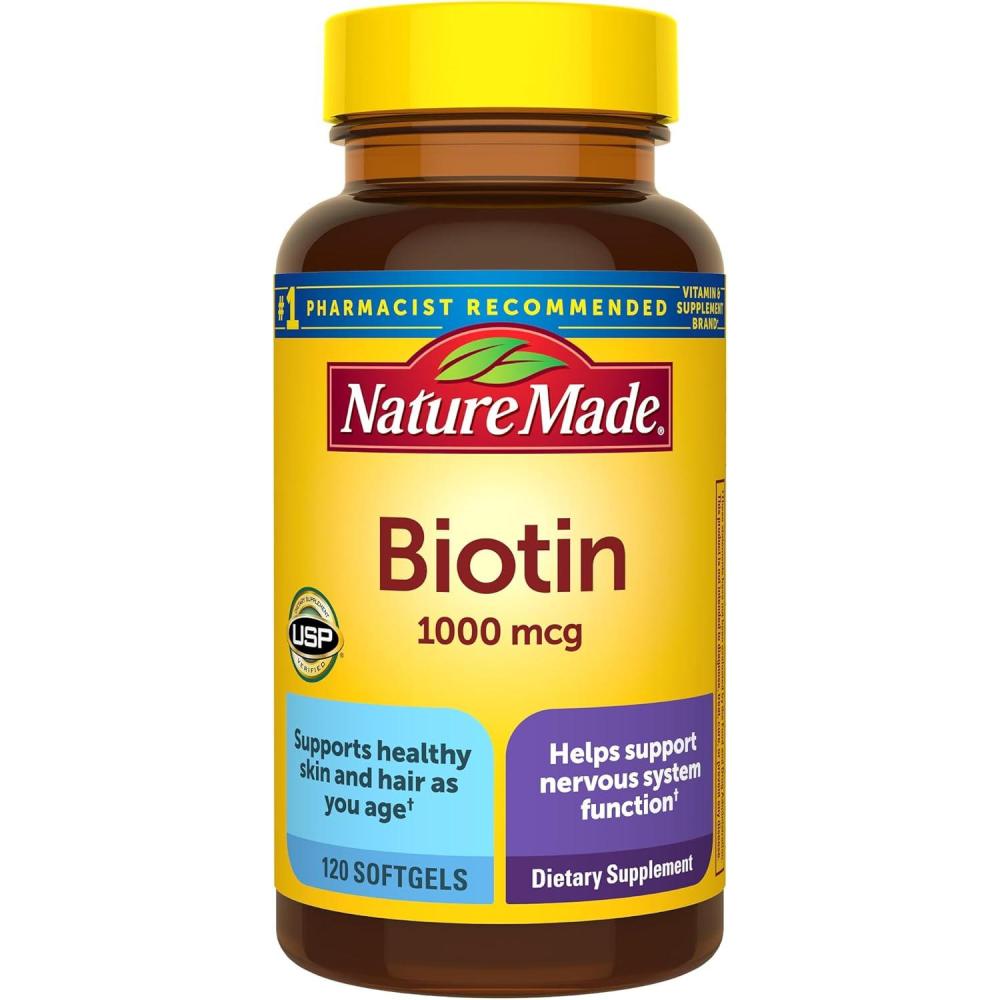 imageNature Made Biotin 1000 mcg Softgels Biotin Vitamins Dietary Supplement Supports Healthy Hair amp Skin 120 Softgels 120 Day Supply120 Count Pack of 1