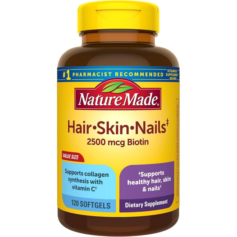 imageNature Made Hair Skin and Nails with Biotin 2500 mcg Dietary Supplement For Healthy Hair Skin and Nails Support 120 Softgels 120 Day Supply120 Count Pack of 1