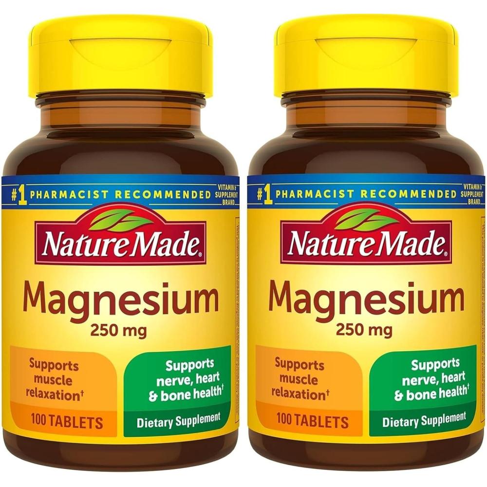imageNature Made Magnesium Oxide 250 mg Magnesium Supplements for Men and Women Support for Muscle Heart Bone and Nerve Health 100 Tablets 100 Day Supply100 Count Pack of 2