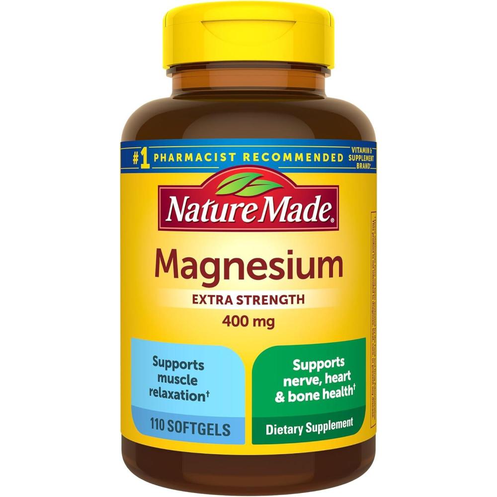 imageNature Made Magnesium Oxide 400 mg Softgels Extra Strength Magnesium Supplements for Men and Women Support for Muscle Nerve Bone and Heart 110 Day Supply110 Count Pack of 1