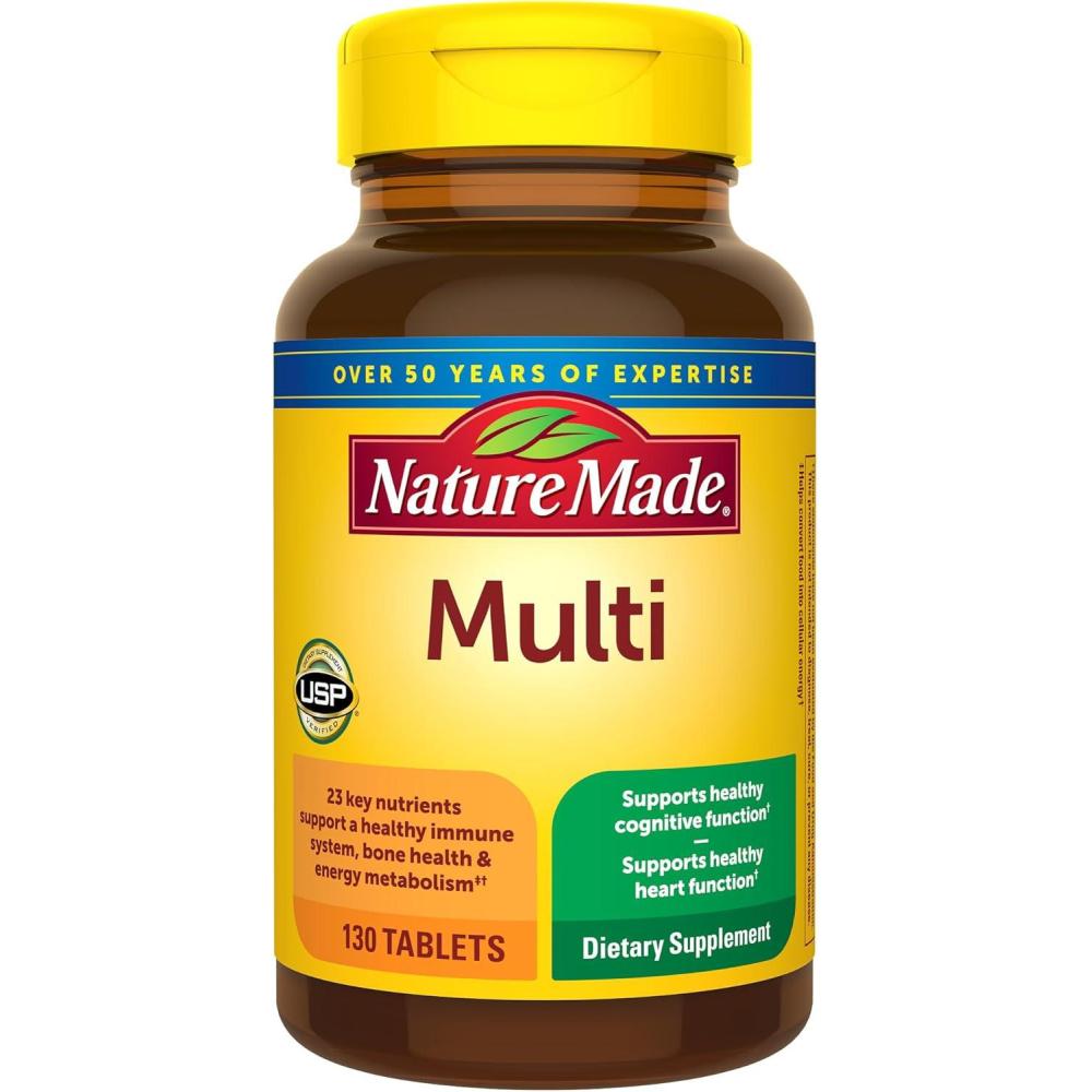 imageNature Made Multivitamin Tablets with Vitamin D3 and Iron 130 Count for Daily Nutritional SupportUnflavored
