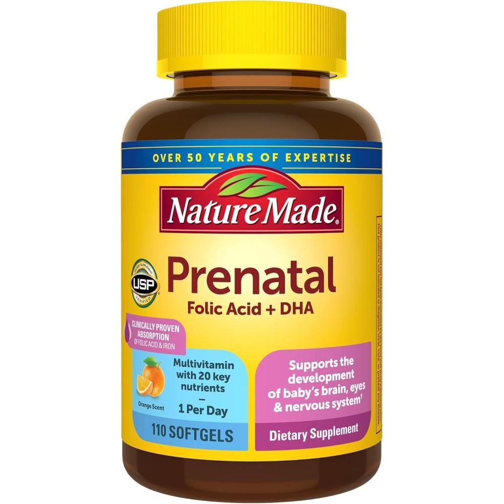 imageNature Made Prenatal with Folic Acid  DHA Prenatal Vitamin and Mineral Supplement for Daily Nutritional Support 110 Softgels 110 Day Supply