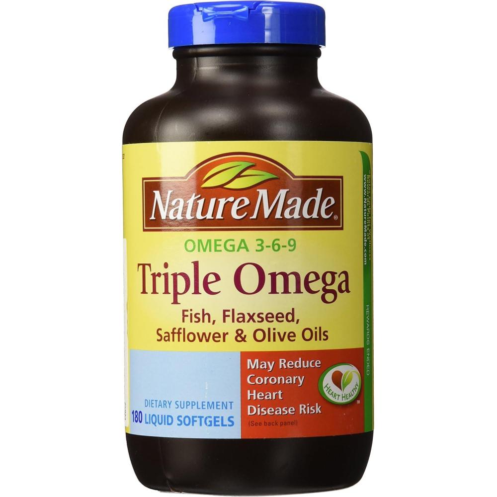 imageNature Made Triple Omega 3 6 9 Supplements Flaxseed Safflower amp Olive Oils Fish Free Omega 3 Fatty Acid Supplement 150 Softgels 75 Day SupplyOlive