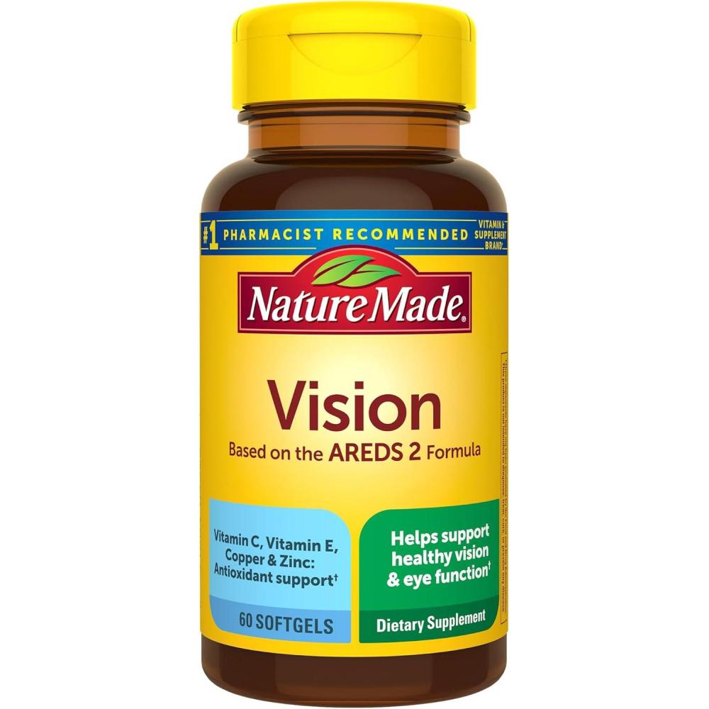 imageNature Made Vision Based on the AREDS 2 Formula Eye Vitamins with Lutein amp Zeaxanthin Vitamin C Vitamin E Zinc and Copper for Healthy Vision and Eye Function Support 60 Softgels 30 Day Supply
