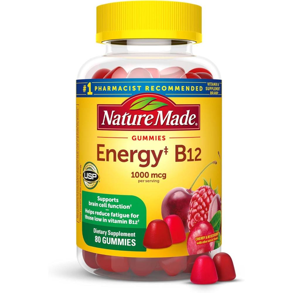 imageNature Made Vitamin B12 Gummies 1000 mcg per serving Dietary Supplement for Energy Metabolism Support B12 Vitamins 80 Gummy Vitamins 40 Day SupplyCherry  Mixed Berry