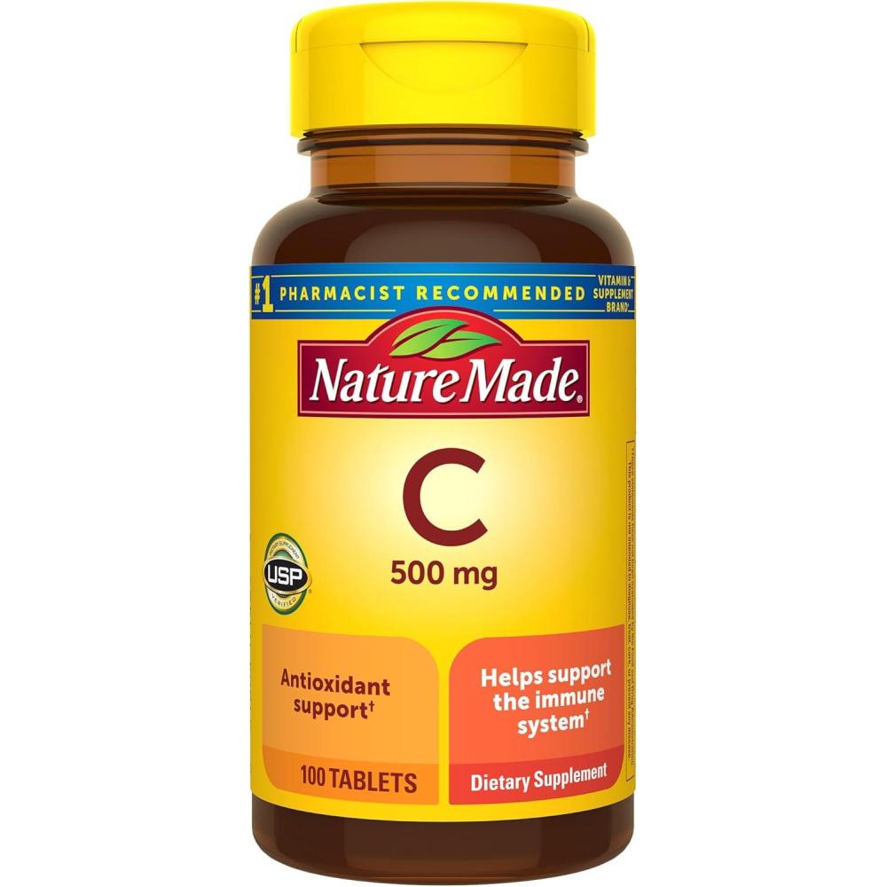 imageNature Made Vitamin C 500 mg Tablets Dietary Supplement Vitamin C for Immune Support 100 Tablets 100 Day Supply