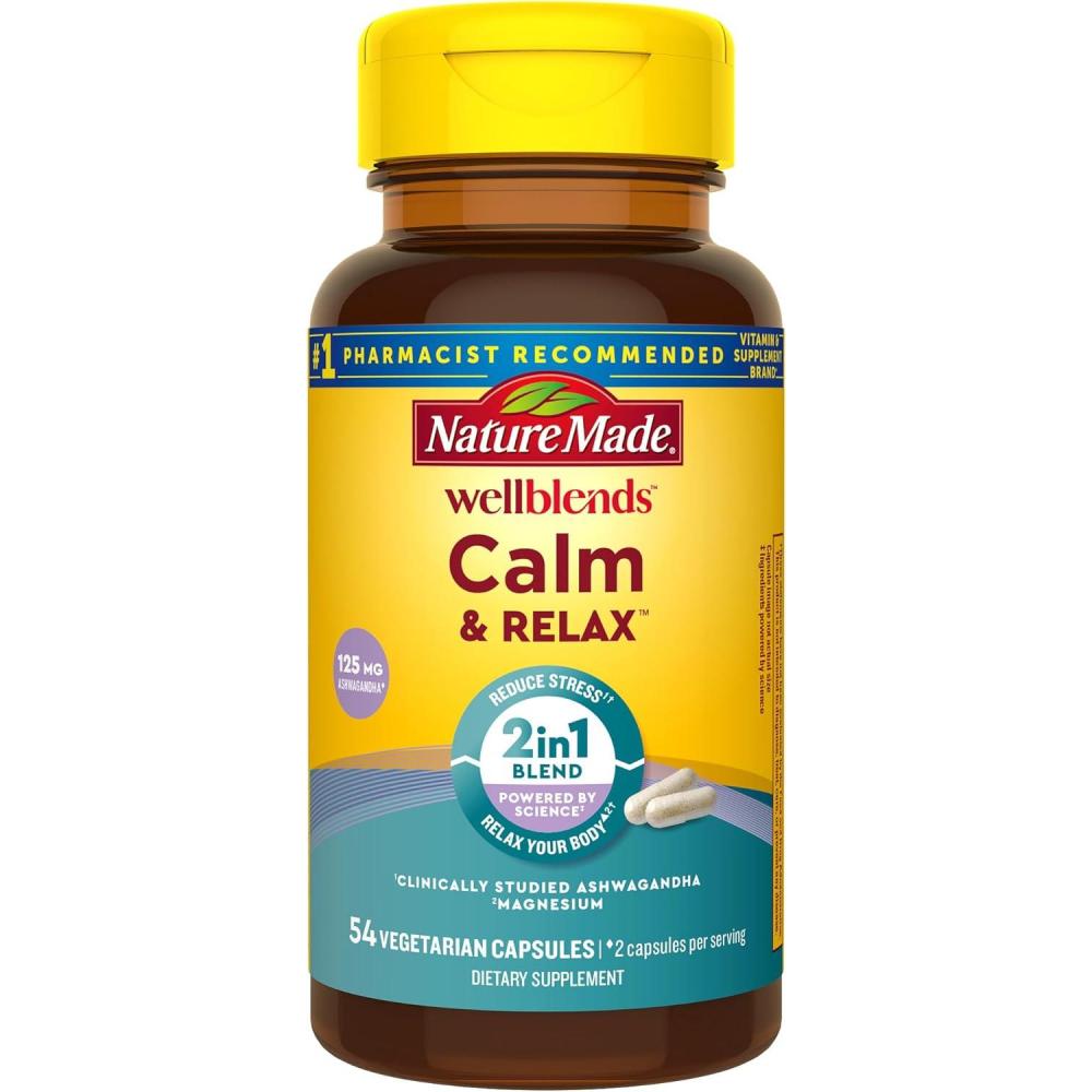 imageNature Made Wellblends Calm amp Relax Ashwagandha 125mg Magnesium 300 mg 54 Vegetarian Capsules54 Count Pack of 1