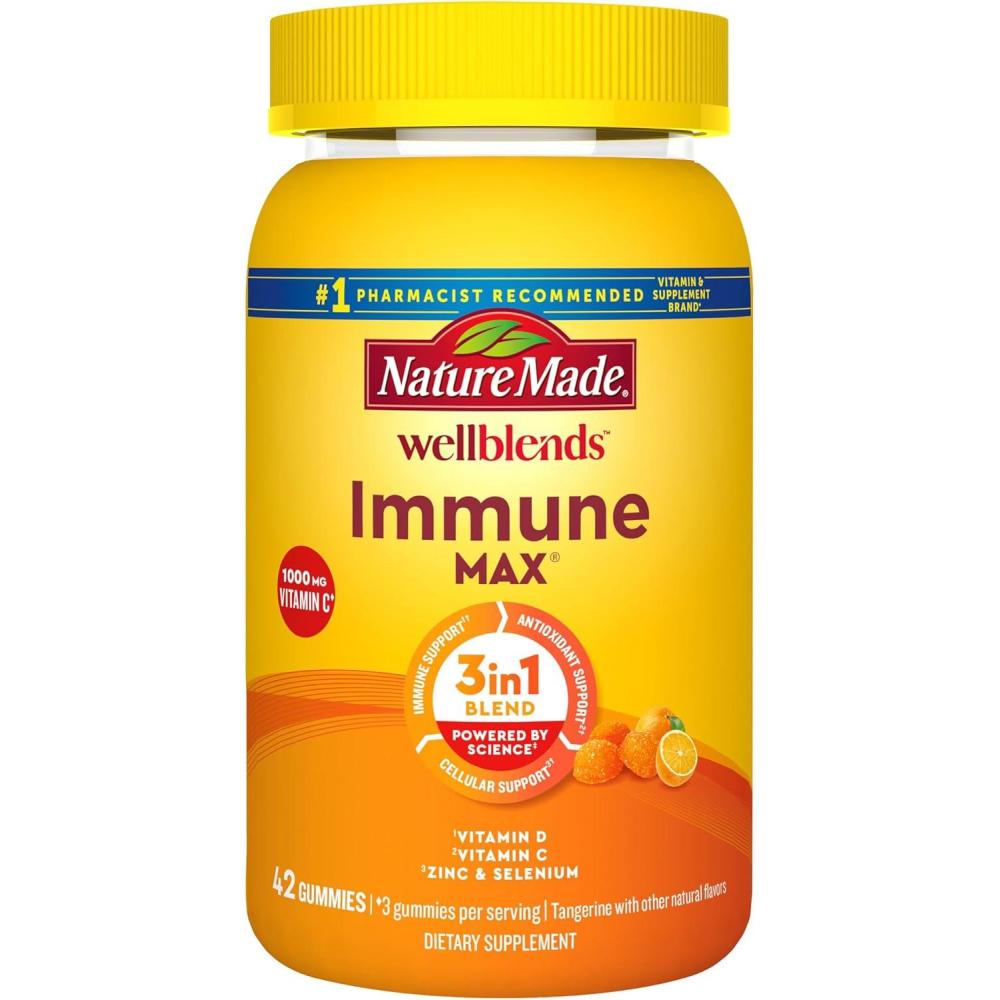 imageNature Made Wellblends ImmuneMAX Gummies Vitamin C 1000mg  Zinc Selenium amp Vitamin D3 5000 IU Immune Support Supplement 42 Gummies