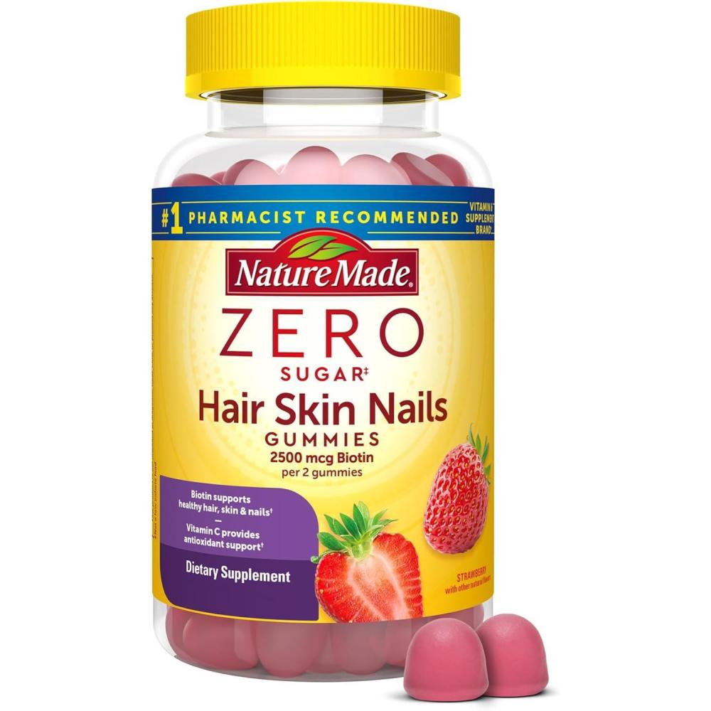 imageNature Made Zero Sugar Hair Skin Nails Gummies Biotin 2500 mcg per Serving 120 Sugar Free Gummies 60 Day Supply120 Count Pack of 1