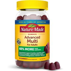 Nature Made Advanced Multivitamin Gummies for Adults, Women’s and Men’s Multivitamin Gummies with Magnesium Citrate, Calcium & B Vitamins, Daily Support, 90 Gummies, 30 Day Supply