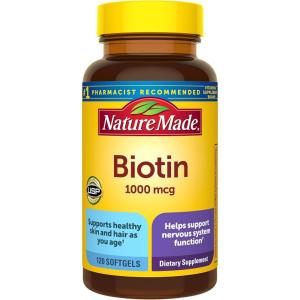 Nature Made Biotin 1000 mcg Softgels, Biotin Vitamins Dietary Supplement, Supports Healthy Hair & Skin, 120 Softgels, 120 Day Supply(120 Count (Pack of 1))