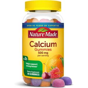 Nature Made Calcium Gummies 500 mg Per Serving with Vitamin D3, Dietary Supplement for Bone Support, 80 Gummies, 40 Day Supply(Cherry  Orange  and Strawberry)