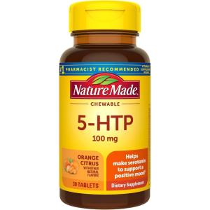 Nature Made Chewable 5HTP 100mg, 5-HTP Mood Support Supplement, 30 5 HTP Chewable Tablets, 30 Day Supply(Orange Citrus)