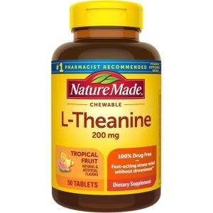 Nature Made Chewable L Theanine 200mg, L-Theanine Supplement for Stress Relief, 50 Chewable Tablets, 50 Day Supply(50 Count (Pack of 1))