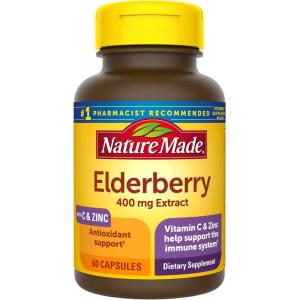 Nature Made Elderberry, Vitamin C and Zinc Capsules, 400 mg Elderberry Extract, Dietary Supplement for Immune Support, 60 Capsules, 60 Day Supply(60 Count (Pack of 1))