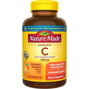 Nature Made Extra Strength Dosage Chewable Vitamin C 1000 mg per serving, Vitamin C Chewable Dietary Supplement for Immune Support, 90 Tablets, 45 Day Supply(Orange)