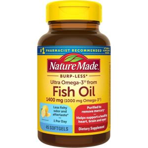 Nature Made Extra Strength Omega 3 Fish Oil Supplements, 1400mg, Fish Oil Omega 3 Supplements as Ethyl Esters for Healthy Heart, Brain, Eyes, Mood Support, 45 Softgels, 45 Day Supply(45 Count (Pack of 1))