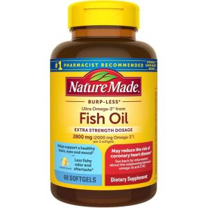 Nature Made Extra Strength Omega 3 Fish Oil Supplements, 2800mg, Fish Oil Omega 3 Supplements as Ethyl Esters for Healthy Heart, Brain, Eyes, Mood Support, 60 Softgels, 30 Day Supply