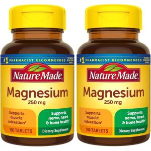 Nature Made Magnesium Oxide 250 mg, Magnesium Supplements for Men and Women, Support for Muscle, Heart, Bone and Nerve Health, 100 Tablets, 100 Day Supply(100 Count (Pack of 2))