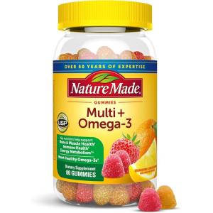 Nature Made Multivitamin + Omega-3, Multivitamin Gummies for Women and Men, Daily Nutritional Support, 140 Adult Gummy Vitamins & Minerals, 70 Day Supply(Strawberry  Orange  Lemon)