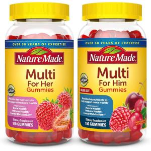 Nature Made Multivitamin Gummies Combo Pack for Him & Her, Tasty Men & Womens Multivitamin with Vitamin C, Vitamin D3, B Vitamins, Zinc & More, Two Multivitamin Bottles