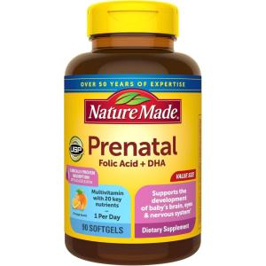 Nature Made Prenatal with Folic Acid + DHA, Prenatal Vitamin and Mineral Supplement for Daily Nutritional Support, 90 Softgels, 90 Day Supply
