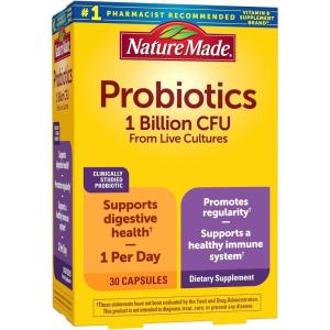 Nature Made Probiotic Capsules 1 Billion CFU from Live Cultures, Probiotics for Women and Men for Immune & Digestive Support, 30 Capsules, 30 Day Supply(30 Count (Pack of 1))