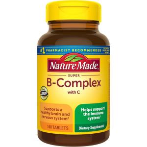 Nature Made Super B Complex with Vitamin C & Folic Acid, B Complex Vitamins for Women and Men, Dietary Supplement for Immune Support, 360 Tablets, 360 Day Supply(140 Count (Pack of 1))