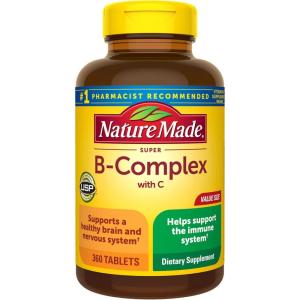 Nature Made Super B Complex with Vitamin C & Folic Acid, B Complex Vitamins for Women and Men, Dietary Supplement for Immune Support, 360 Tablets, 360 Day Supply(360 Count (Pack of 1))