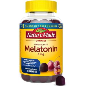 Nature Made Time Release Melatonin 3mg Gummies, 100% Drug Free Sleep Aid for Adults, 60 Melatonin Gummies, 60 Day Supply